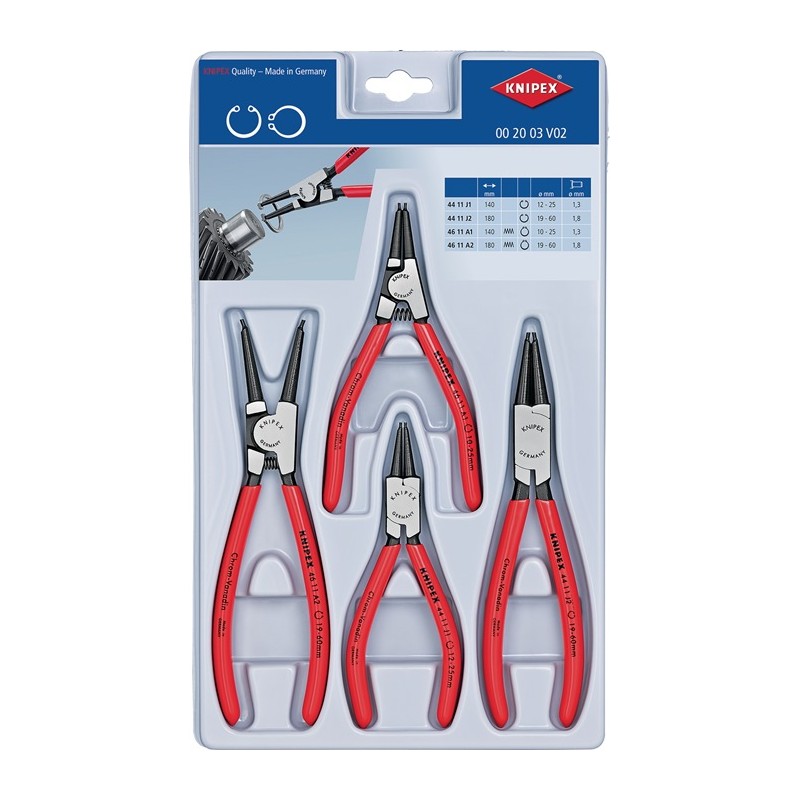 Jeu de pinces pour circlips 4 pièces emballage plastique stable 10 - 60 mm KNIPEX Jeu de pinces pour circlips 4 pièces emballage plastique stable 10 - 60 mm KNIPEX