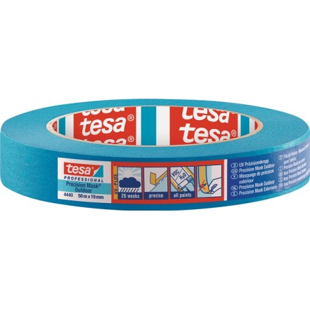 6 rlx ruban crêpe de précision 4440 ext. UV PLUS lisse bleu longueur 50 m largeur 25 mm rouleau TESA