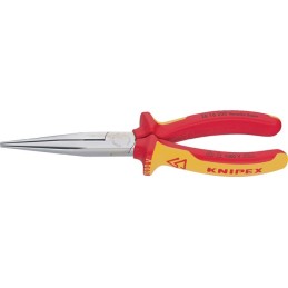 Pince à becs plats, ronds DIN ISO5745 L. 200 mm chromé droite VDE gaines bicomposant  KNIPEX
