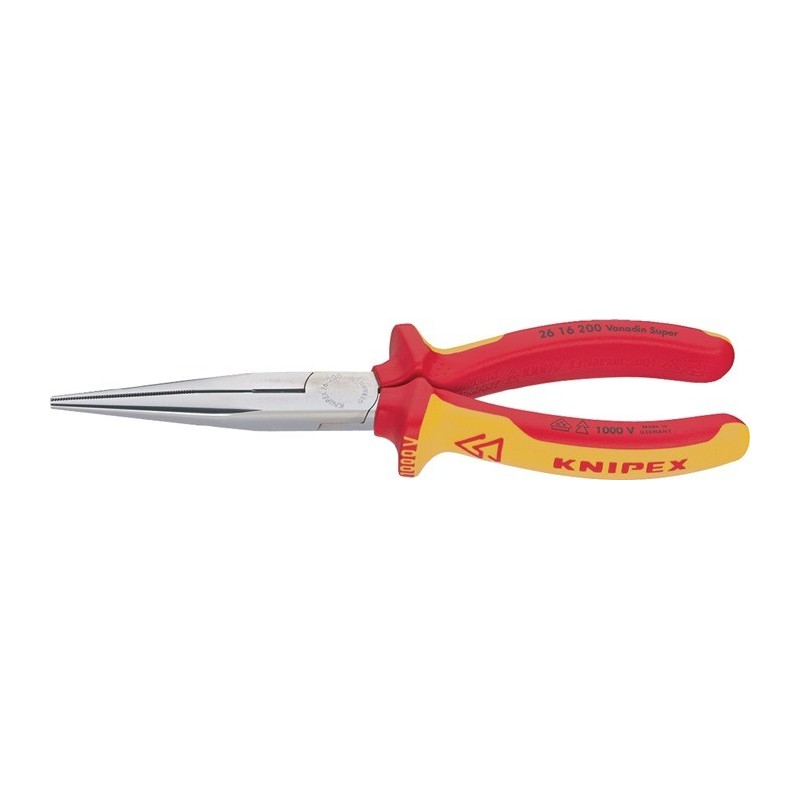 Pince à becs plats, ronds DIN ISO5745 L. 200 mm chromé droite VDE gaines bicomposant KNIPEX Pince à becs plats, ronds DIN ISO5745 L. 200 mm chromé droite VDE gaines bicomposant KNIPEX