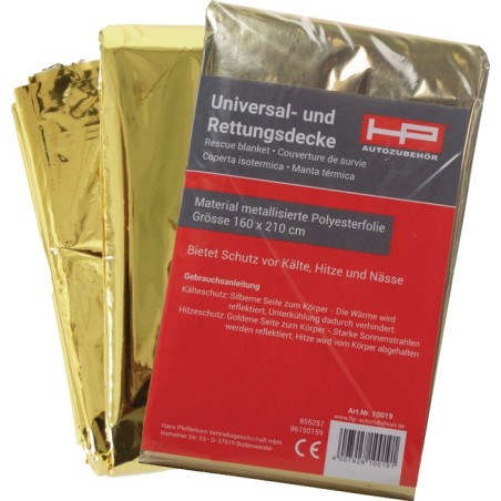 Couverture de sauvetage DIN 13164 L2100xB1600xH0,2env.mm dimensions pliage env. 144 x 80 x 20 mm