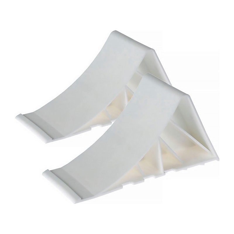 Jeu de cales de roue plastique dur L350xl140xH90mm poids 0,48 kg blanc Jeu de cales de roue plastique dur L350xl140xH90mm poids 0,48 kg blanc