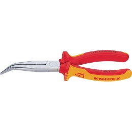 Pince à becs plats, ronds DIN ISO5745 L. 200 mm chromé 40degr. coudée VDE gaines bicomposant  KNIPEX