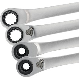 Clé polygonale à cliquet multifonctions 4 en 1 10/13/17/19 mm 12 pans longueur 220 mm nombre de dents 72 PROMAT