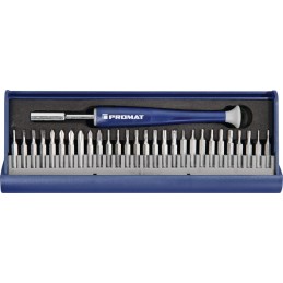 Jeu d'embouts mécanique de précision 48 in 1 27pces av.doublebits fente/PZD/TX/6 pans 2 supports en boîte de plastique PROMAT Hi