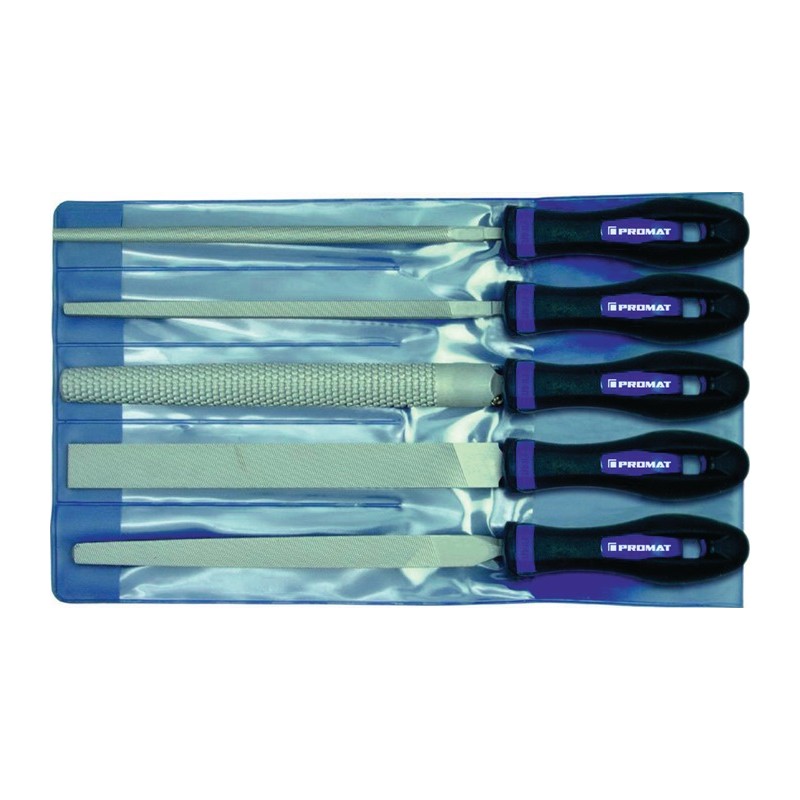 Jeu de 5 limes longueur 250 mm coupe 2 Ergonomique bicomposant PROMAT Jeu de 5 limes longueur 250 mm coupe 2 Ergonomique bicomposant PROMAT