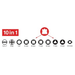 Clé d'armoire de commande Universal 10 fonctions avec adaptateur d'embout Highlights