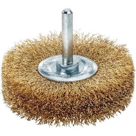 Brosse plate Ø 70 mm tige 6 mm épaiss. de fil 0,2 mm laiton 12 mm 15 000 min-¹ Vitesse de rotation maxi. 15000 min-¹ LESSMANN