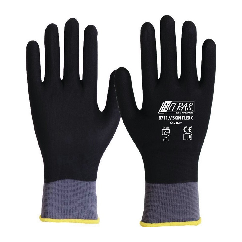 12 paires Gants SKIN FLEX C taille 10 gris/noir EN 388 catégorie EPI II 12 NITRAS 12 paires Gants SKIN FLEX C taille 10 gris/noir EN 388 catégorie EPI II 12 NITRAS