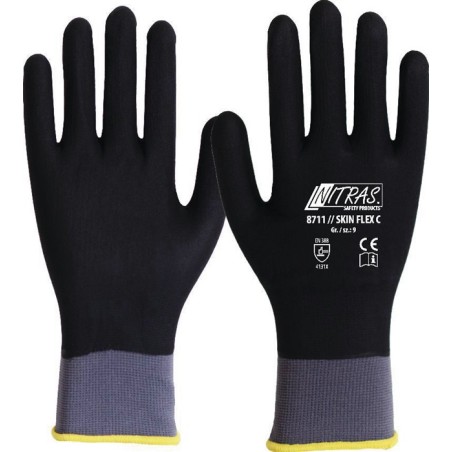 12 paires Gants SKIN FLEX C taille 10 gris/noir EN 388 catégorie EPI II 12 NITRAS