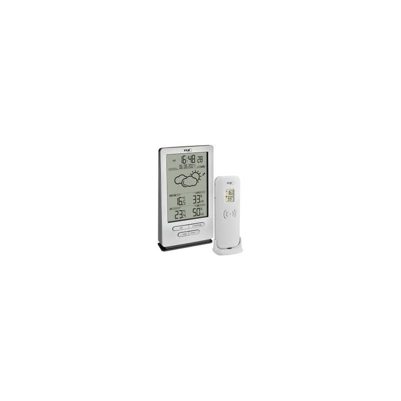 Station météo XENA H145xl82xP47mm argenté plastique pour intérieur/extérieur Station météo XENA H145xl82xP47mm argenté plastique pour intérieur/extérieur