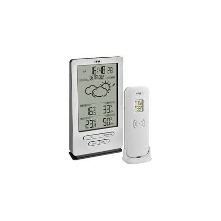 Station météo XENA H145xl82xP47mm argenté plastique pour intérieur/extérieur 
